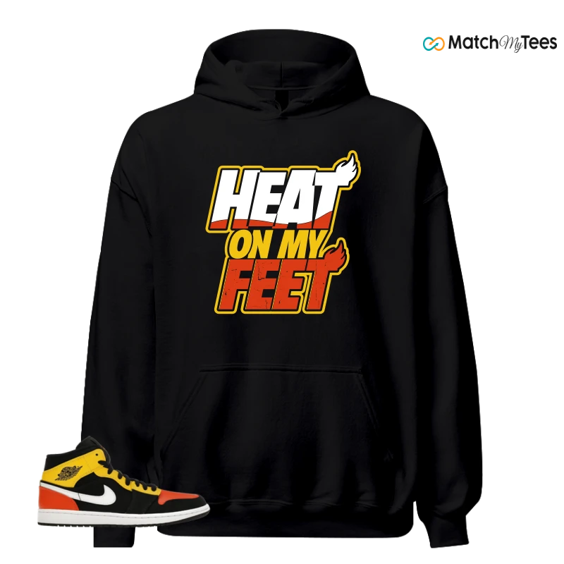 NIKE JORDAN 1 MID BLACK AMARILLO ORANGE SNEAKER Matching Tees hoodie