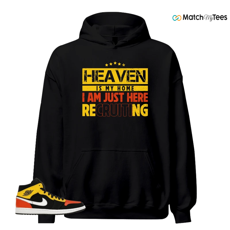 NIKE JORDAN 1 MID BLACK AMARILLO ORANGE SNEAKER Matching Tees hoodie