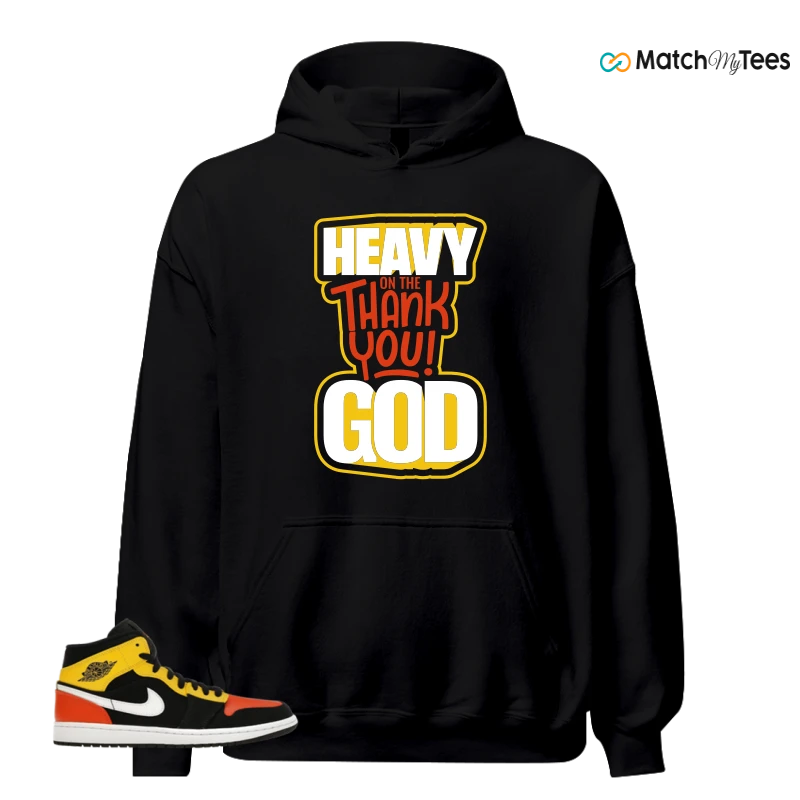 NIKE JORDAN 1 MID BLACK AMARILLO ORANGE SNEAKER Matching Tees hoodie