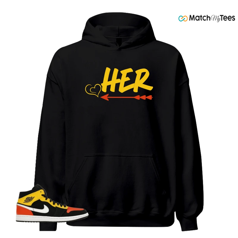 NIKE JORDAN 1 MID BLACK AMARILLO ORANGE SNEAKER Matching Tees hoodie