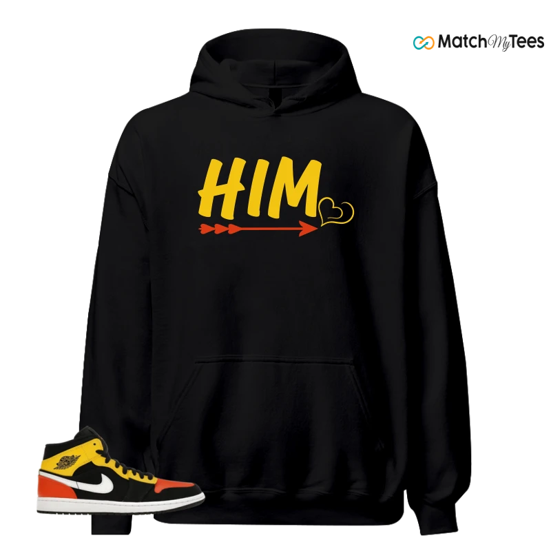 NIKE JORDAN 1 MID BLACK AMARILLO ORANGE SNEAKER Matching Tees hoodie