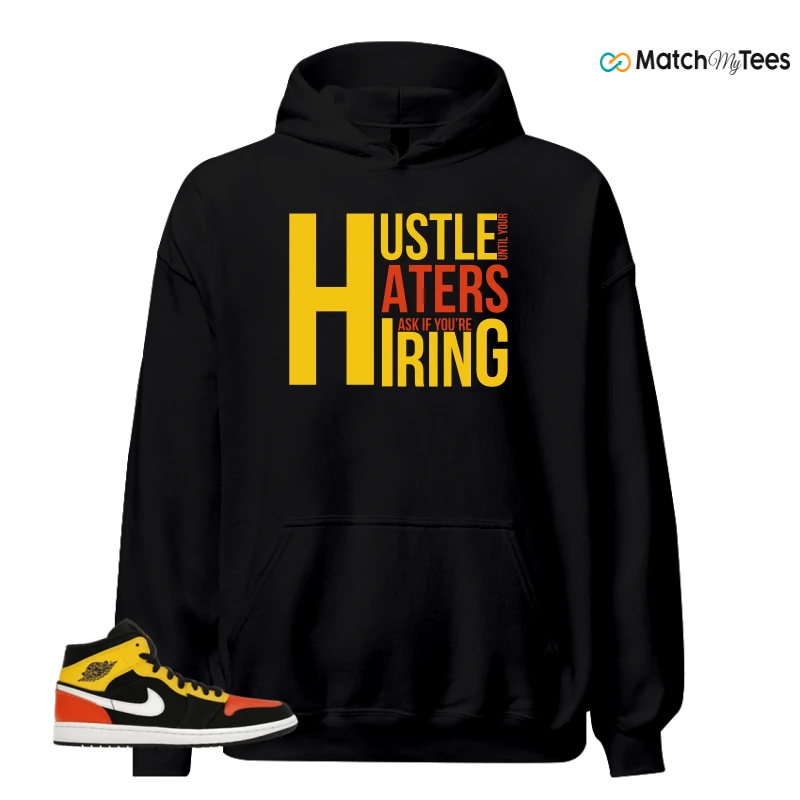 NIKE JORDAN 1 MID BLACK AMARILLO ORANGE SNEAKER Matching Tees hoodie