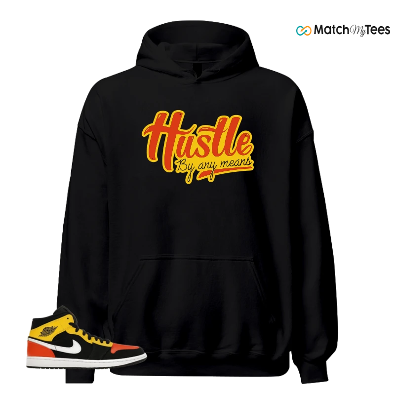 NIKE JORDAN 1 MID BLACK AMARILLO ORANGE SNEAKER Matching Tees hoodie