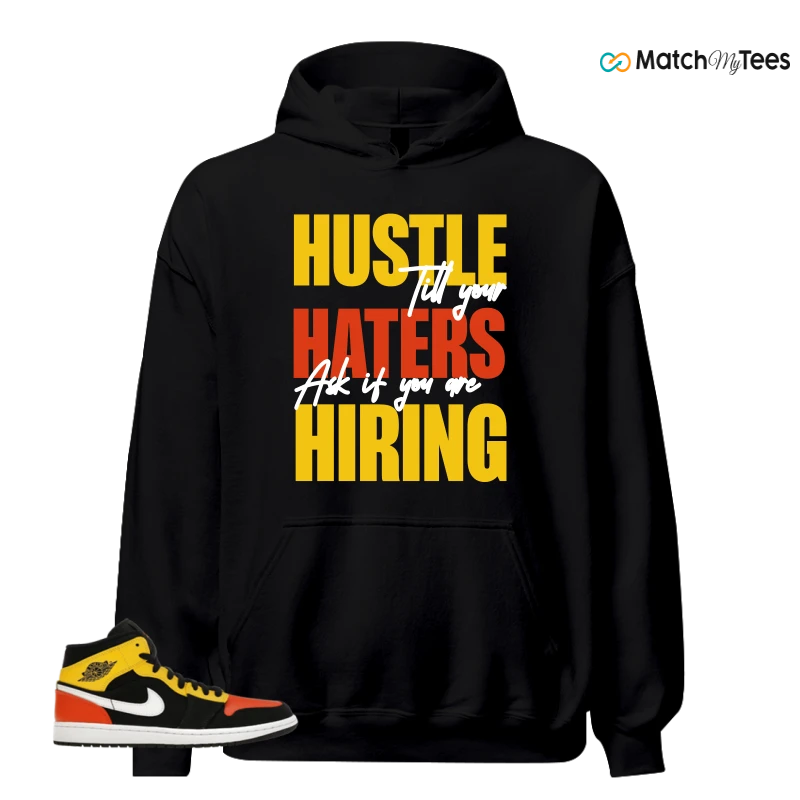 NIKE JORDAN 1 MID BLACK AMARILLO ORANGE SNEAKER Matching Tees hoodie