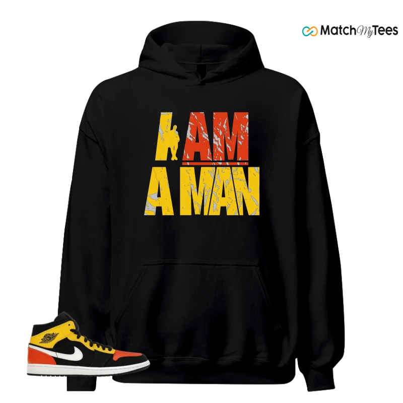 NIKE JORDAN 1 MID BLACK AMARILLO ORANGE SNEAKER Matching Tees hoodie