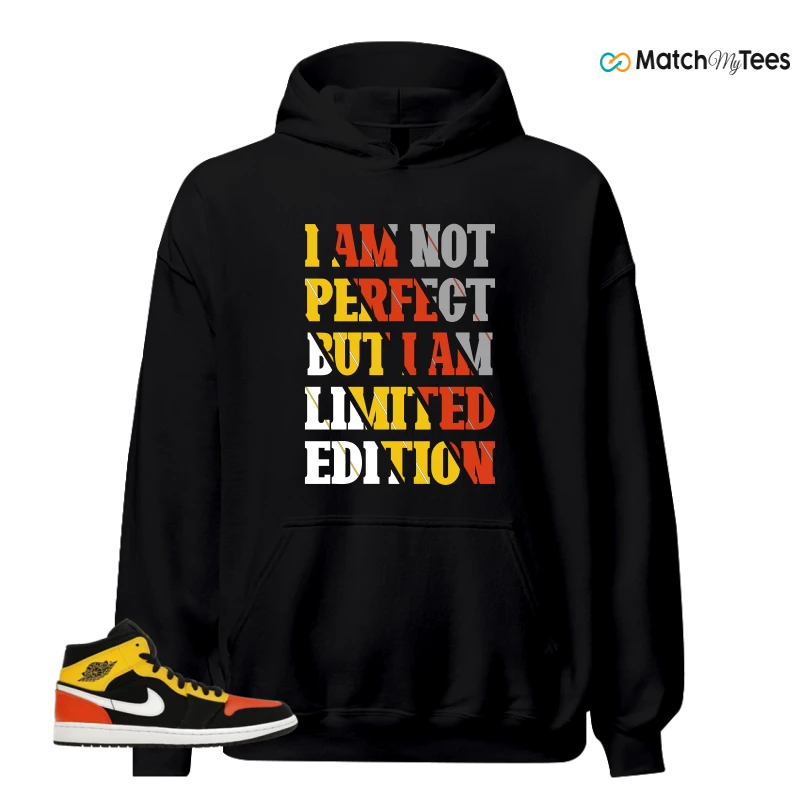 NIKE JORDAN 1 MID BLACK AMARILLO ORANGE SNEAKER Matching Tees hoodie