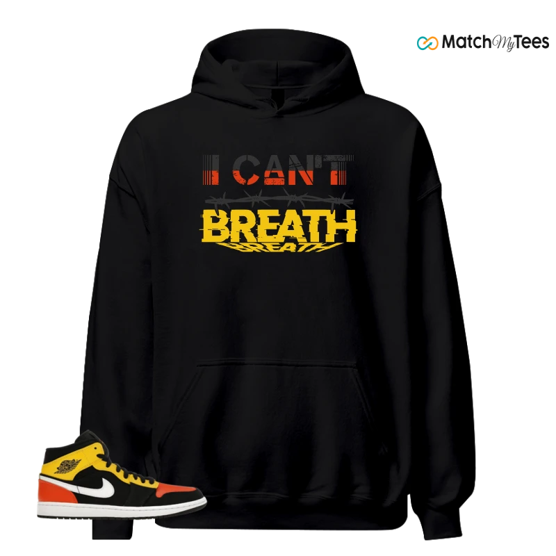 NIKE JORDAN 1 MID BLACK AMARILLO ORANGE SNEAKER Matching Tees hoodie