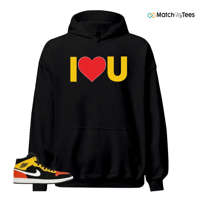 NIKE JORDAN 1 MID BLACK AMARILLO ORANGE SNEAKER Matching Tees hoodie