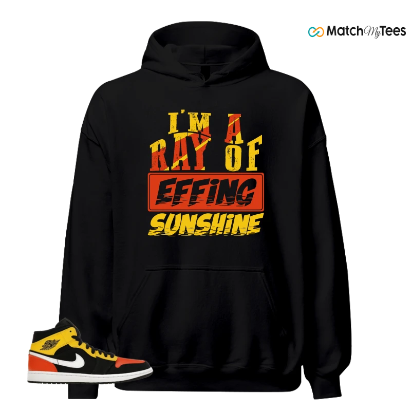 NIKE JORDAN 1 MID BLACK AMARILLO ORANGE SNEAKER Matching Tees hoodie