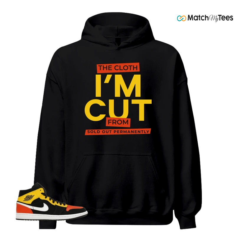 NIKE JORDAN 1 MID BLACK AMARILLO ORANGE SNEAKER Matching Tees hoodie
