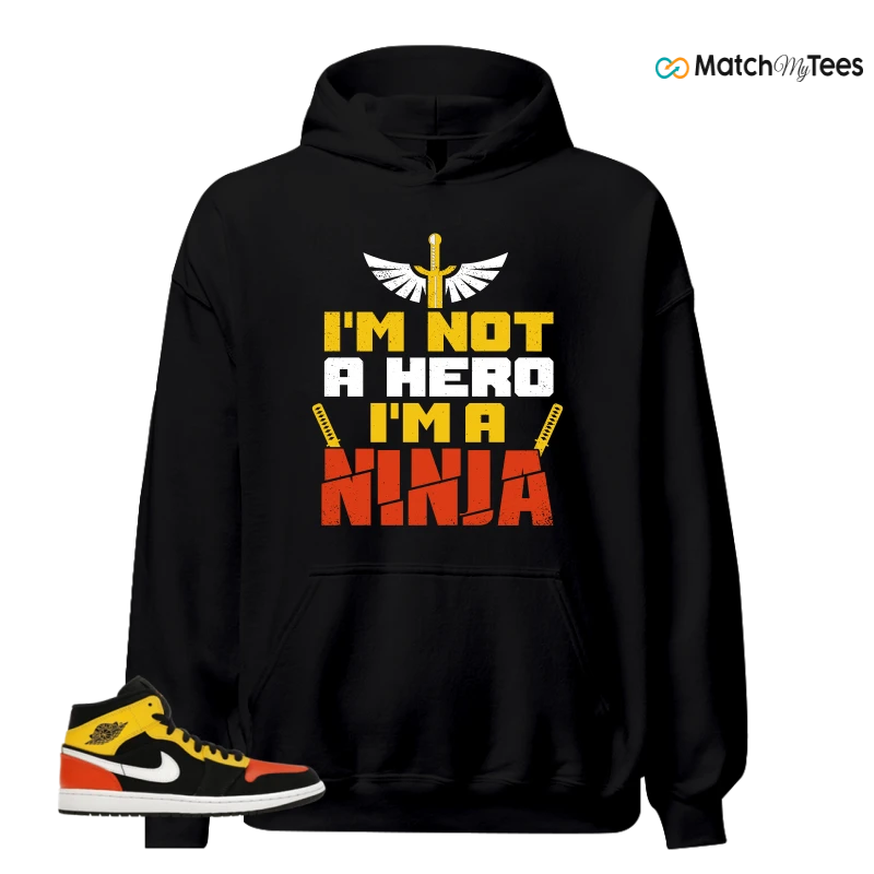 NIKE JORDAN 1 MID BLACK AMARILLO ORANGE SNEAKER Matching Tees hoodie