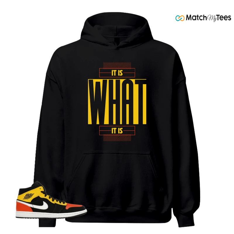 NIKE JORDAN 1 MID BLACK AMARILLO ORANGE SNEAKER Matching Tees hoodie
