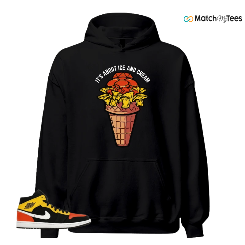 NIKE JORDAN 1 MID BLACK AMARILLO ORANGE SNEAKER Matching Tees hoodie