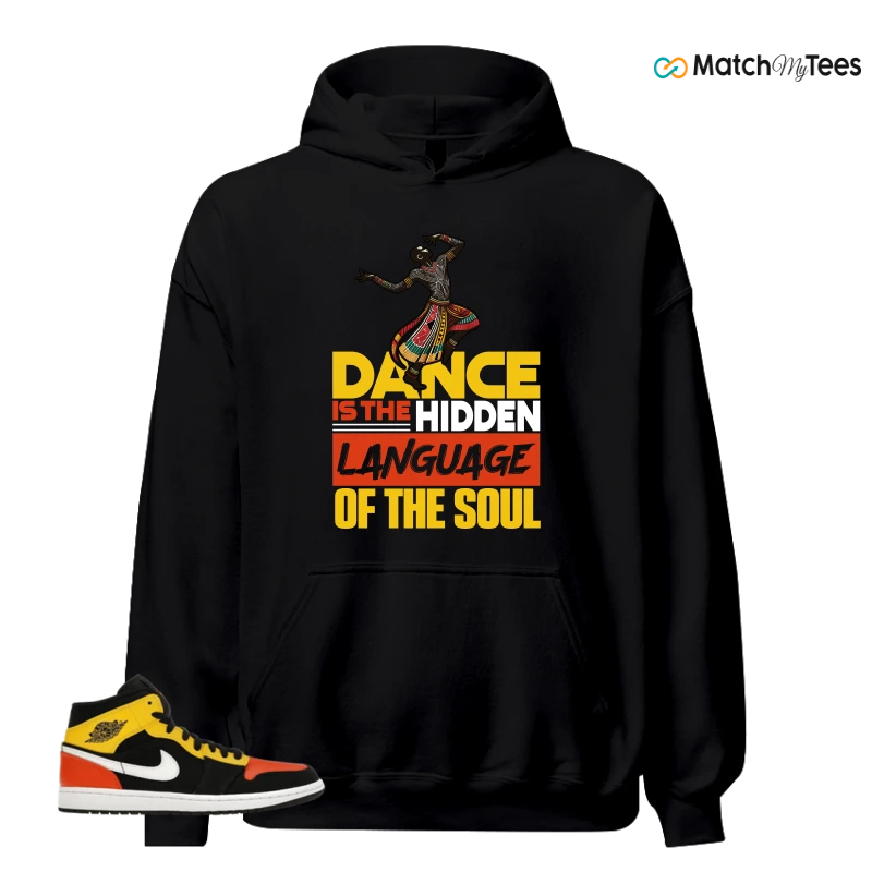 NIKE JORDAN 1 MID BLACK AMARILLO ORANGE SNEAKER Matching Tees hoodie
