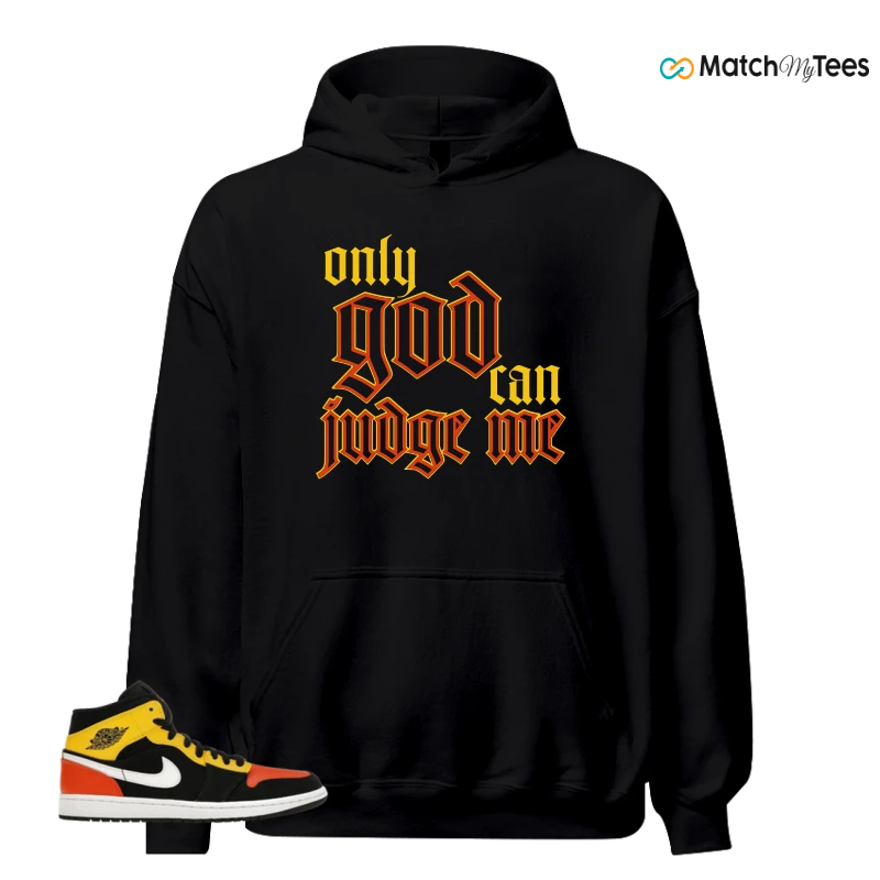 NIKE JORDAN 1 MID BLACK AMARILLO ORANGE SNEAKER Matching Tees hoodie