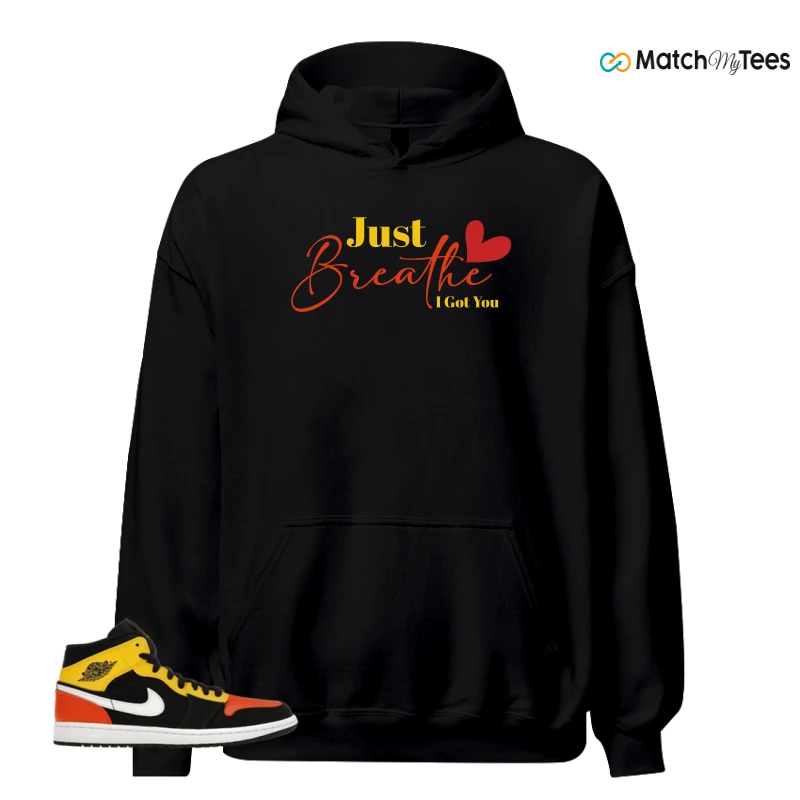 NIKE JORDAN 1 MID BLACK AMARILLO ORANGE SNEAKER Matching Tees hoodie