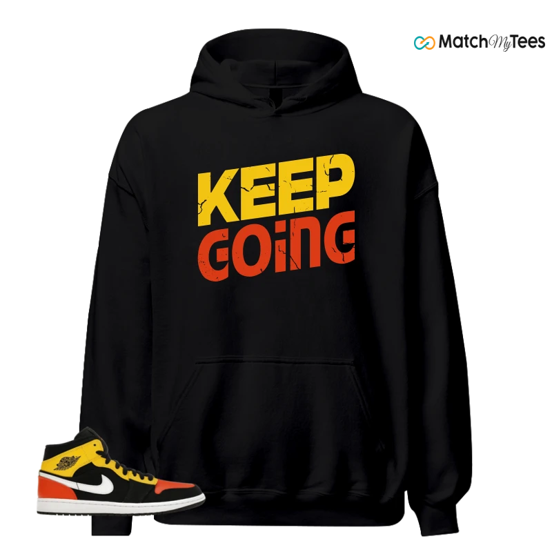 NIKE JORDAN 1 MID BLACK AMARILLO ORANGE SNEAKER Matching Tees hoodie