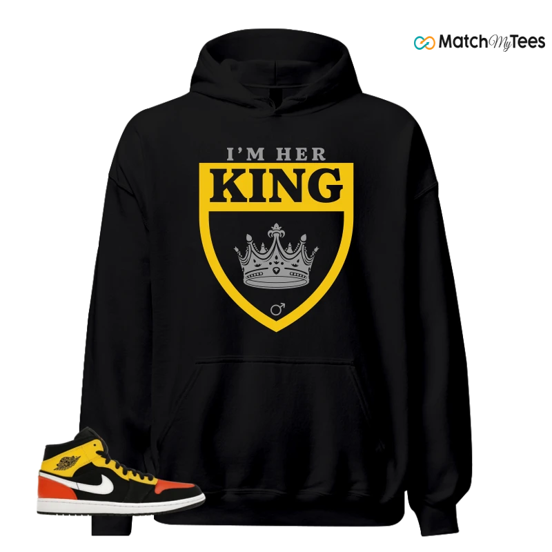 NIKE JORDAN 1 MID BLACK AMARILLO ORANGE SNEAKER Matching Tees hoodie
