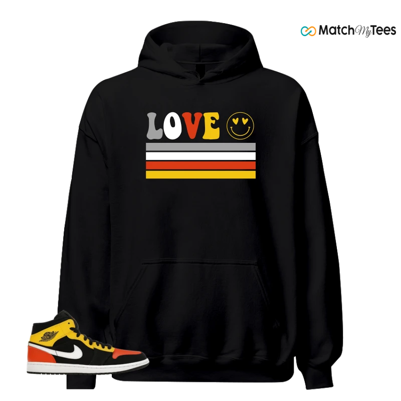 NIKE JORDAN 1 MID BLACK AMARILLO ORANGE SNEAKER Matching Tees hoodie