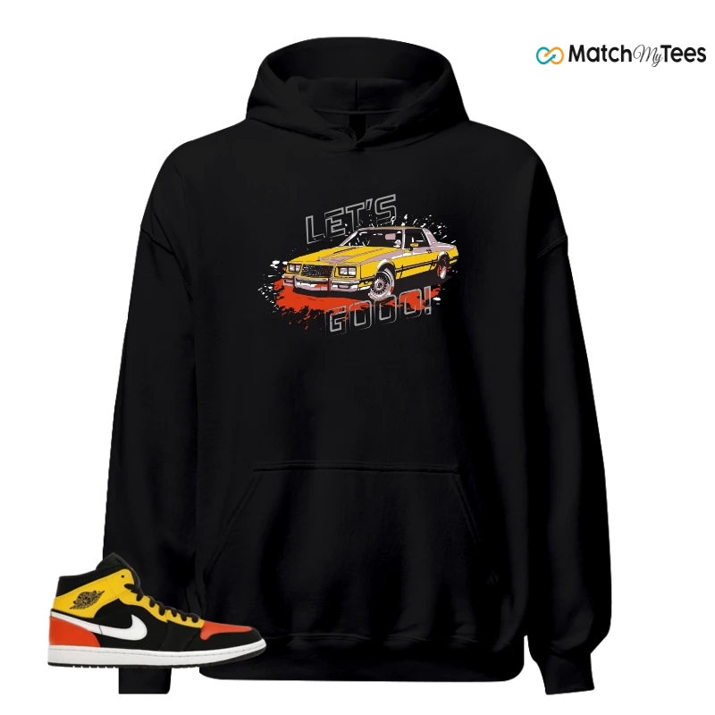 NIKE JORDAN 1 MID BLACK AMARILLO ORANGE SNEAKER Matching Tees hoodie