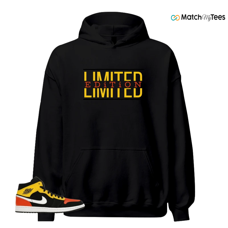 NIKE JORDAN 1 MID BLACK AMARILLO ORANGE SNEAKER Matching Tees hoodie