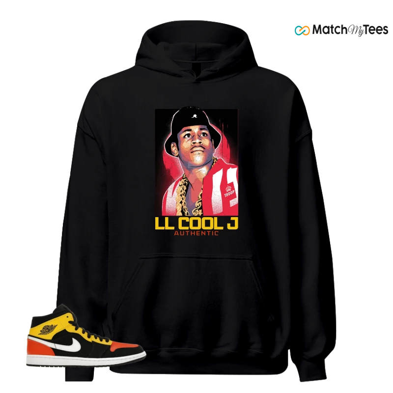 NIKE JORDAN 1 MID BLACK AMARILLO ORANGE SNEAKER Matching Tees hoodie