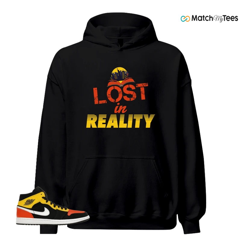 NIKE JORDAN 1 MID BLACK AMARILLO ORANGE SNEAKER Matching Tees hoodie