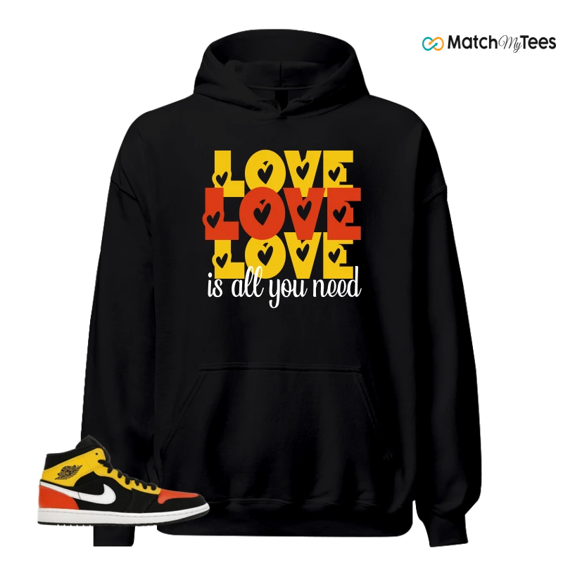 NIKE JORDAN 1 MID BLACK AMARILLO ORANGE SNEAKER Matching Tees hoodie