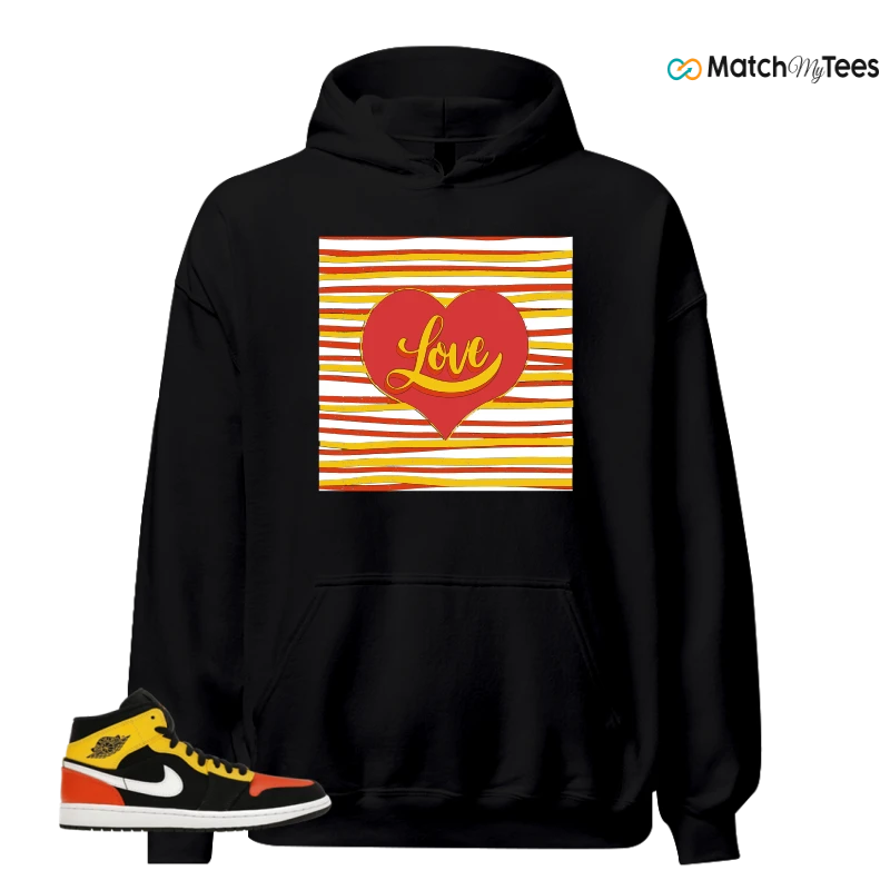 NIKE JORDAN 1 MID BLACK AMARILLO ORANGE SNEAKER Matching Tees hoodie