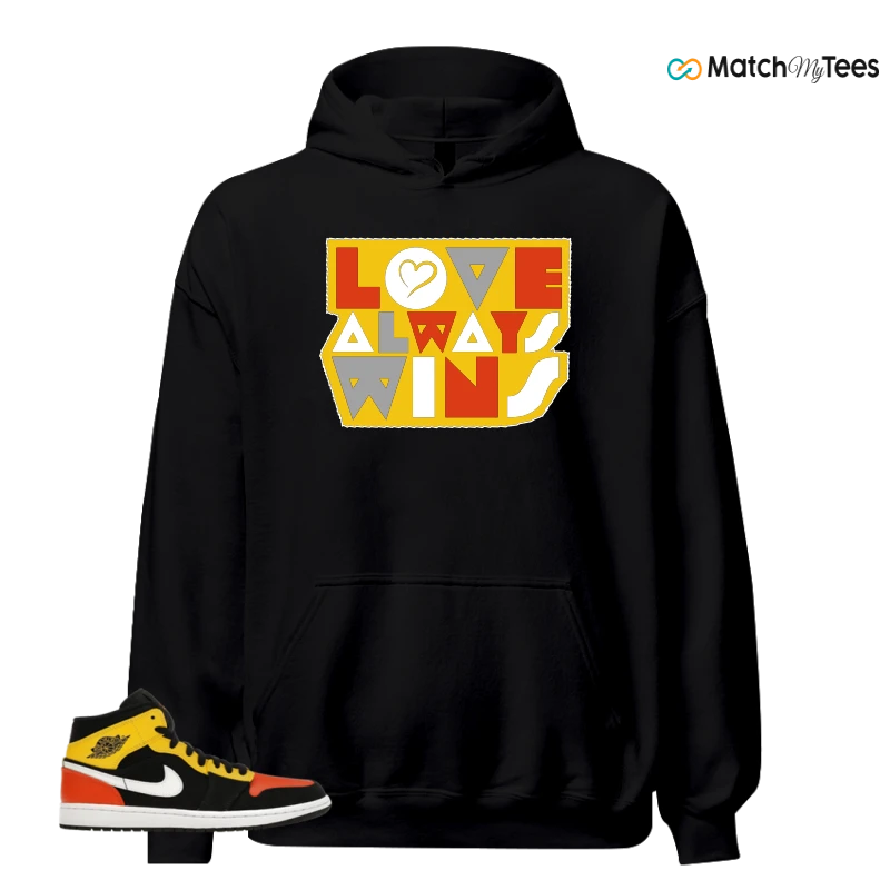 NIKE JORDAN 1 MID BLACK AMARILLO ORANGE SNEAKER Matching Tees hoodie