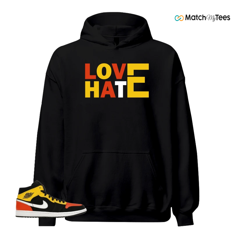 NIKE JORDAN 1 MID BLACK AMARILLO ORANGE SNEAKER Matching Tees hoodie