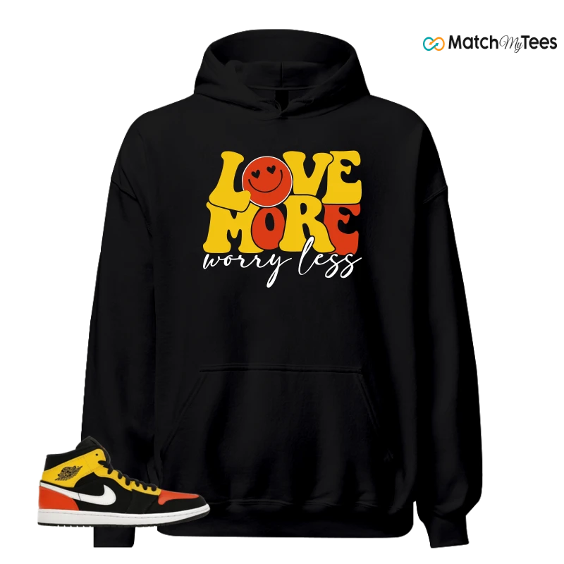 NIKE JORDAN 1 MID BLACK AMARILLO ORANGE SNEAKER Matching Tees hoodie