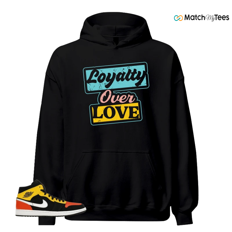 NIKE JORDAN 1 MID BLACK AMARILLO ORANGE SNEAKER Matching Tees hoodie