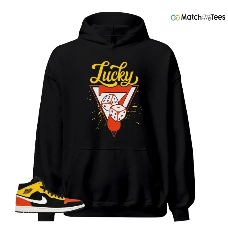 NIKE JORDAN 1 MID BLACK AMARILLO ORANGE SNEAKER Matching Tees hoodie