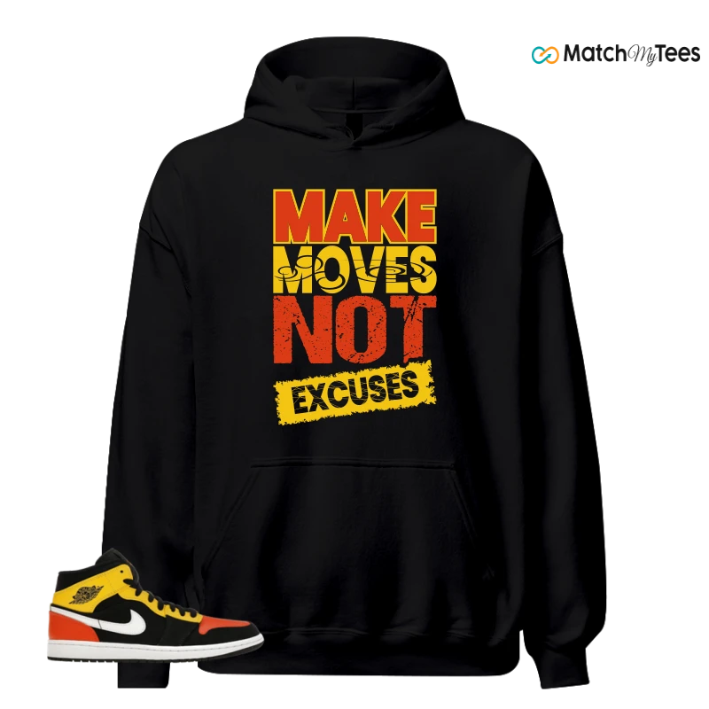 NIKE JORDAN 1 MID BLACK AMARILLO ORANGE SNEAKER Matching Tees hoodie