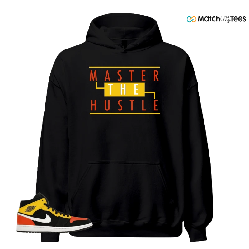 NIKE JORDAN 1 MID BLACK AMARILLO ORANGE SNEAKER Matching Tees hoodie