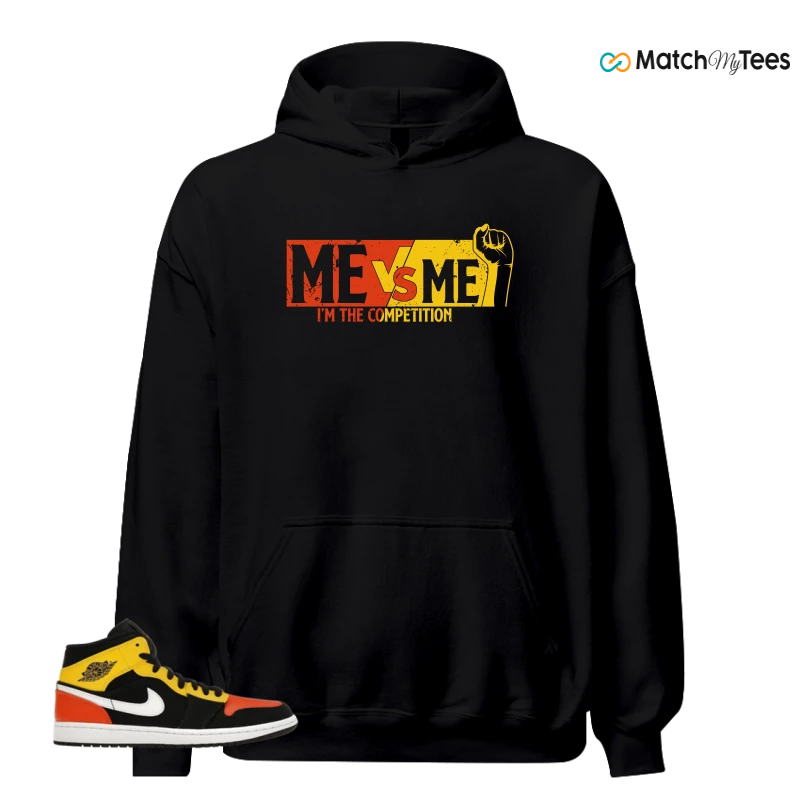 NIKE JORDAN 1 MID BLACK AMARILLO ORANGE SNEAKER Matching Tees hoodie