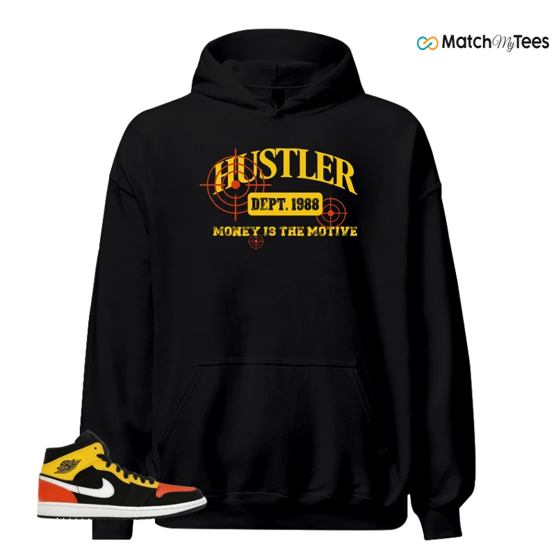 NIKE JORDAN 1 MID BLACK AMARILLO ORANGE SNEAKER Matching Tees hoodie