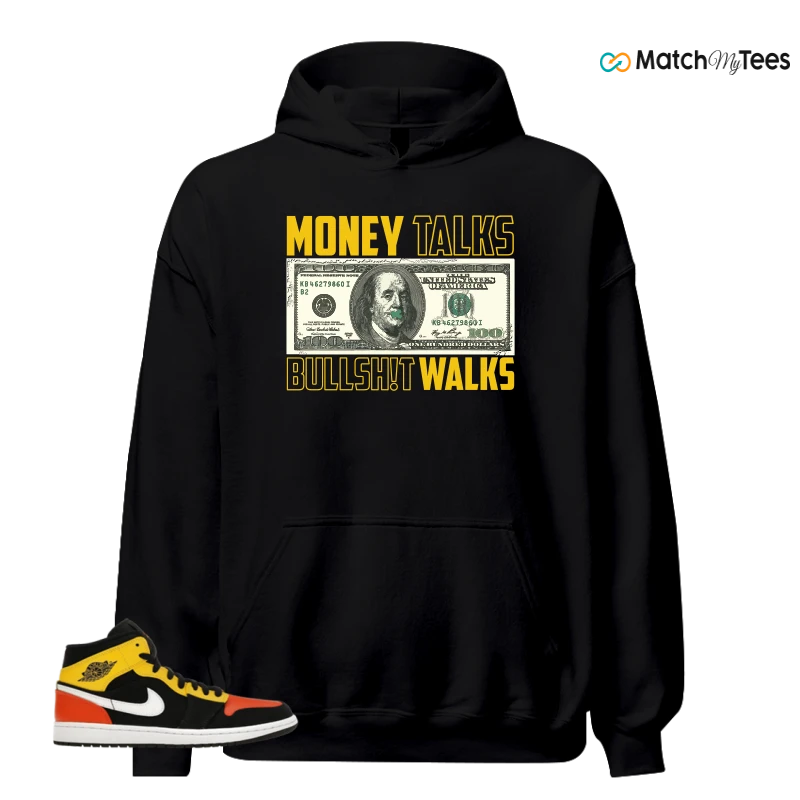NIKE JORDAN 1 MID BLACK AMARILLO ORANGE SNEAKER Matching Tees hoodie