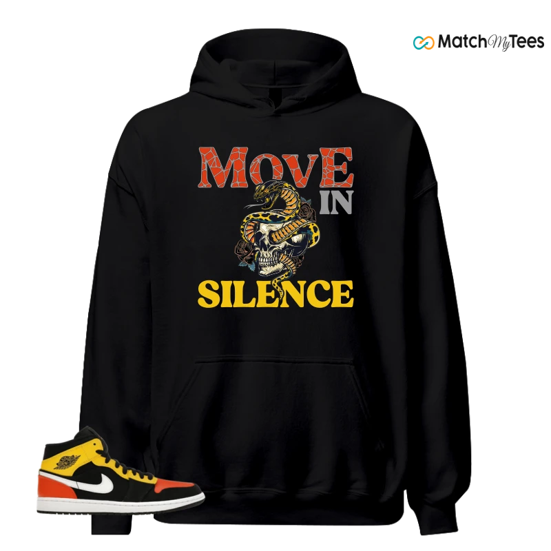 NIKE JORDAN 1 MID BLACK AMARILLO ORANGE SNEAKER Matching Tees hoodie