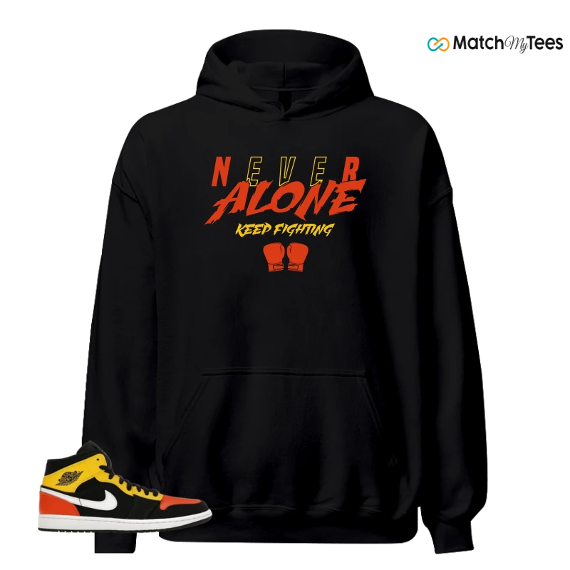 NIKE JORDAN 1 MID BLACK AMARILLO ORANGE SNEAKER Matching Tees hoodie