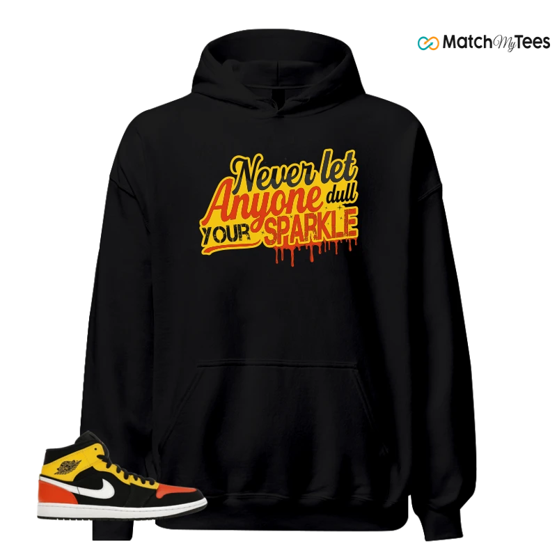 NIKE JORDAN 1 MID BLACK AMARILLO ORANGE SNEAKER Matching Tees hoodie
