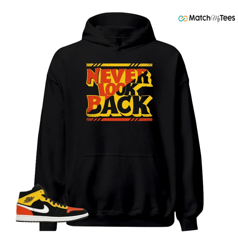 NIKE JORDAN 1 MID BLACK AMARILLO ORANGE SNEAKER Matching Tees hoodie