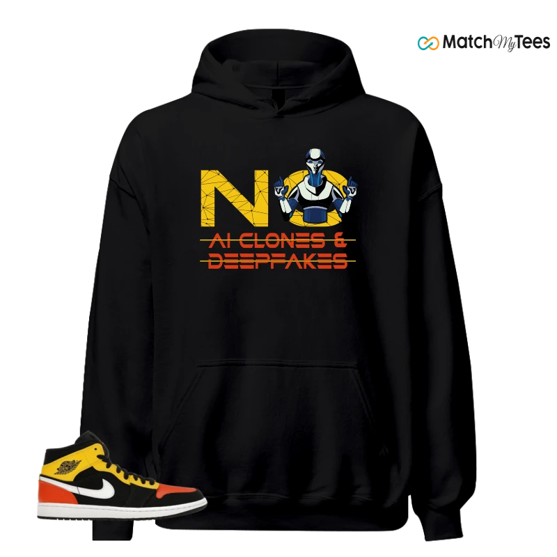 NIKE JORDAN 1 MID BLACK AMARILLO ORANGE SNEAKER Matching Tees hoodie