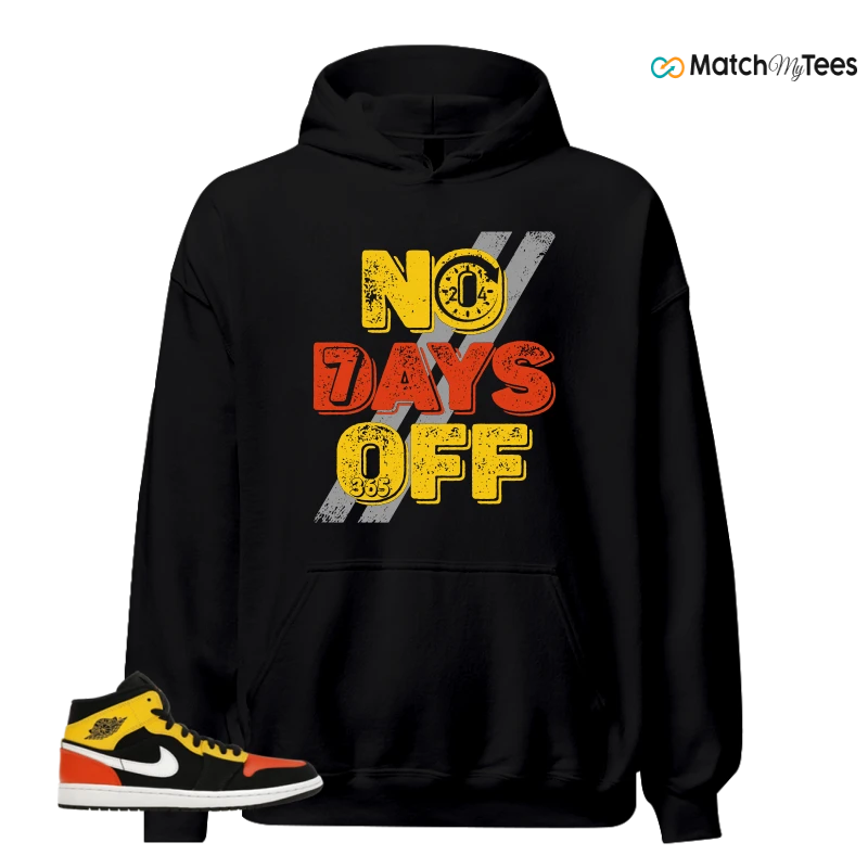 NIKE JORDAN 1 MID BLACK AMARILLO ORANGE SNEAKER Matching Tees hoodie