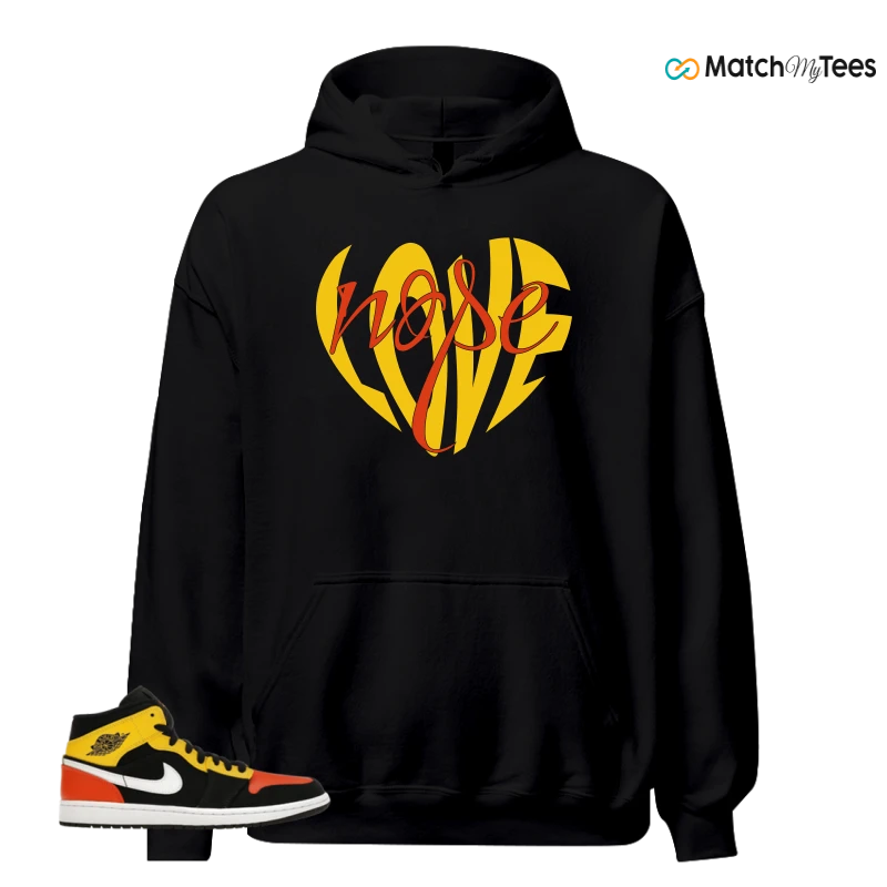 NIKE JORDAN 1 MID BLACK AMARILLO ORANGE SNEAKER Matching Tees hoodie