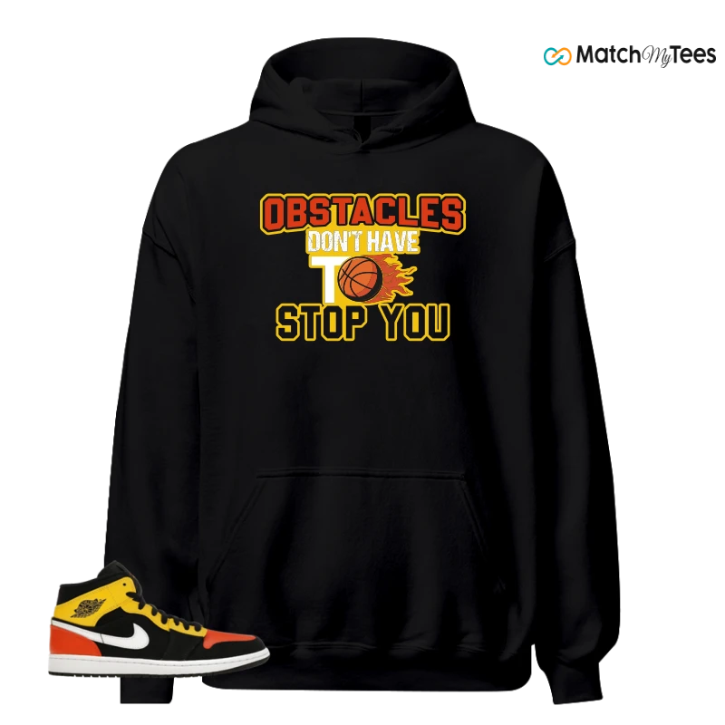 NIKE JORDAN 1 MID BLACK AMARILLO ORANGE SNEAKER Matching Tees hoodie