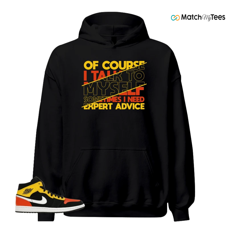 NIKE JORDAN 1 MID BLACK AMARILLO ORANGE SNEAKER Matching Tees hoodie