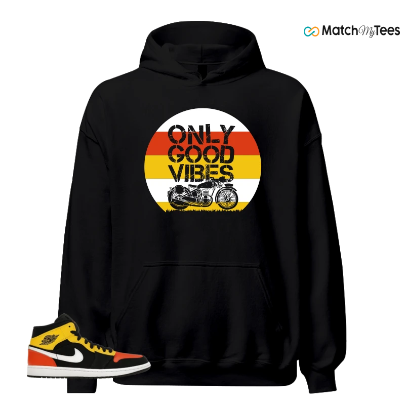 NIKE JORDAN 1 MID BLACK AMARILLO ORANGE SNEAKER Matching Tees hoodie