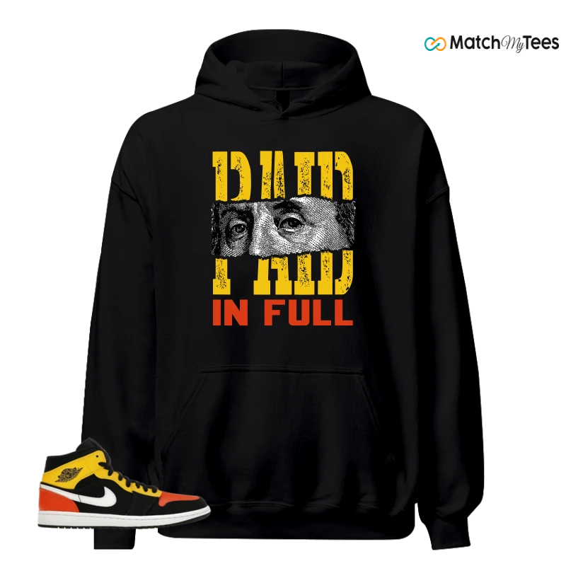 NIKE JORDAN 1 MID BLACK AMARILLO ORANGE SNEAKER Matching Tees hoodie